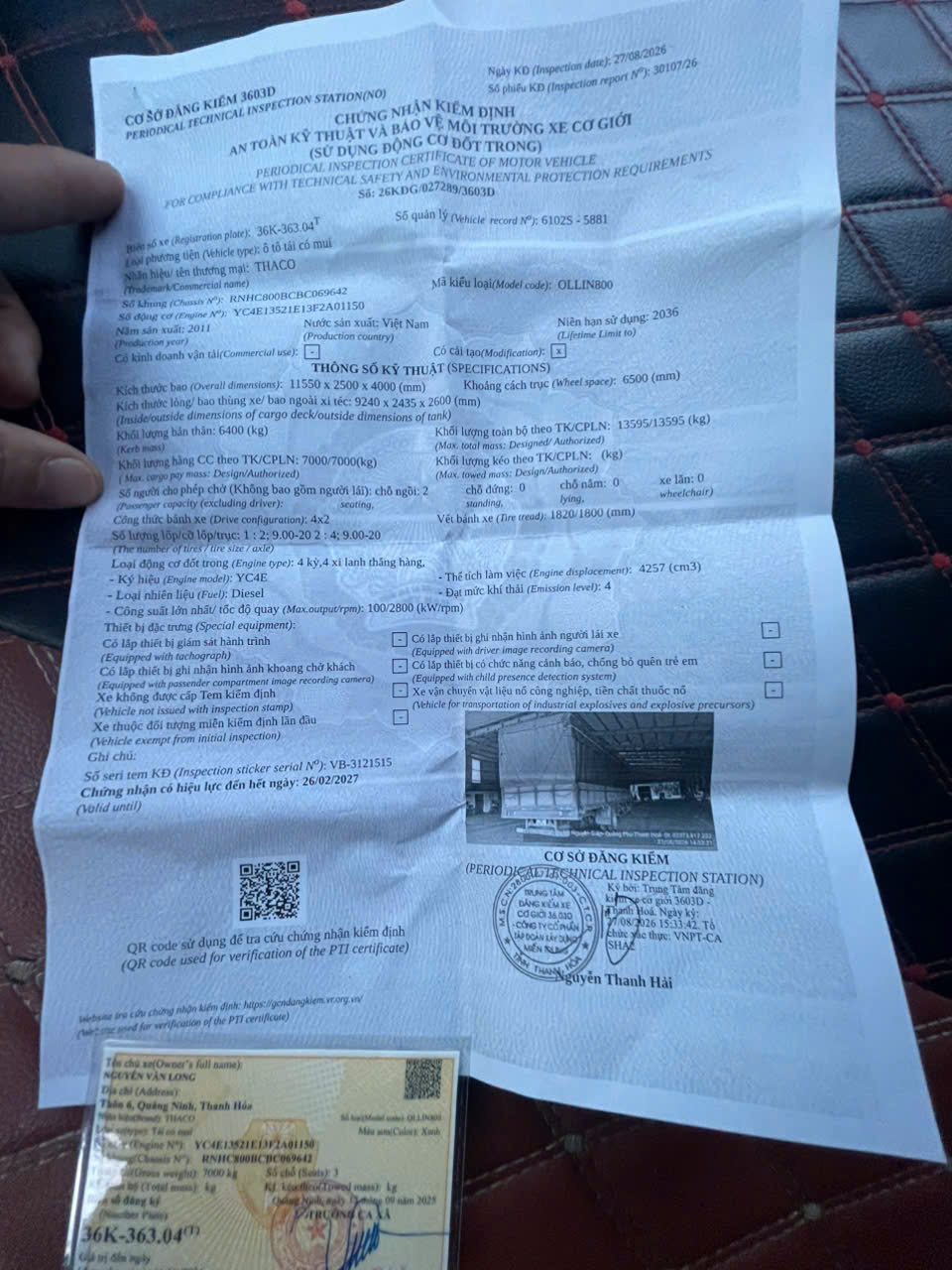 ban xe olin 800a sx2011 , rong 2m4 cao 2m6dai 9m3