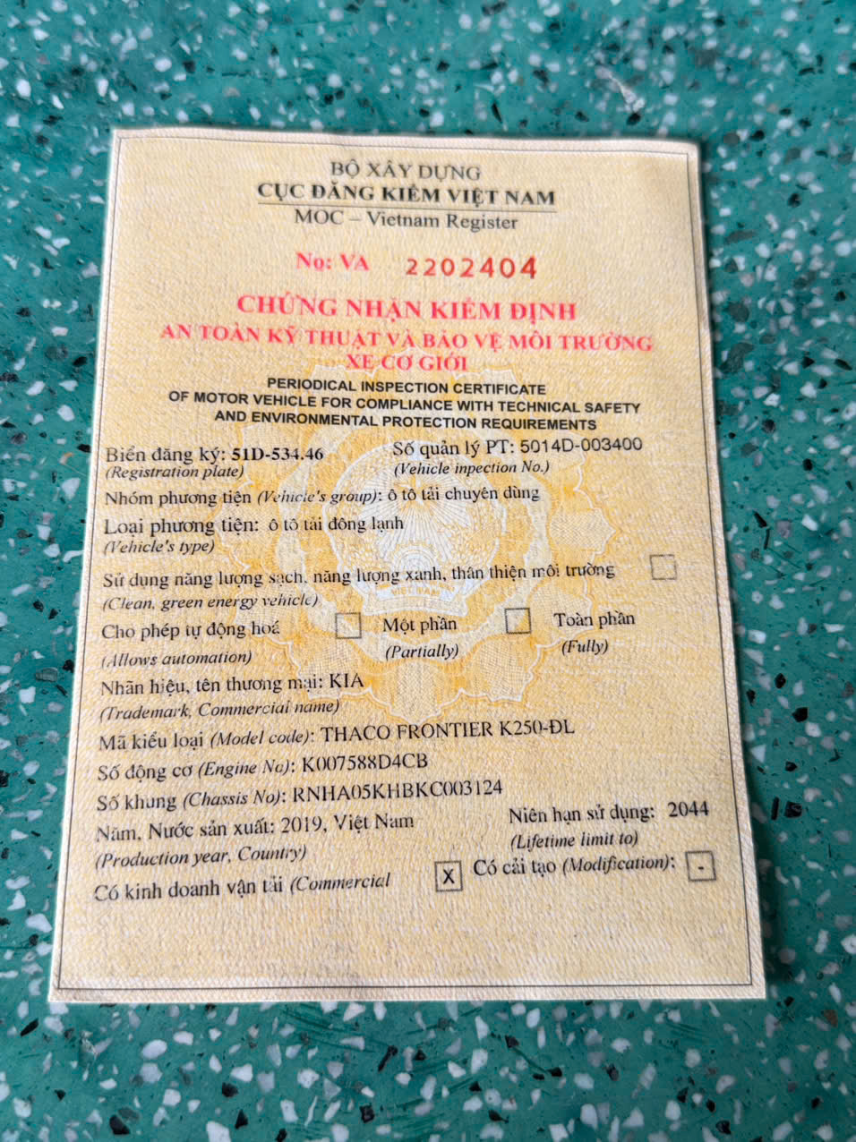 k250 2019 dong lanh thung 3m5 tai 2t