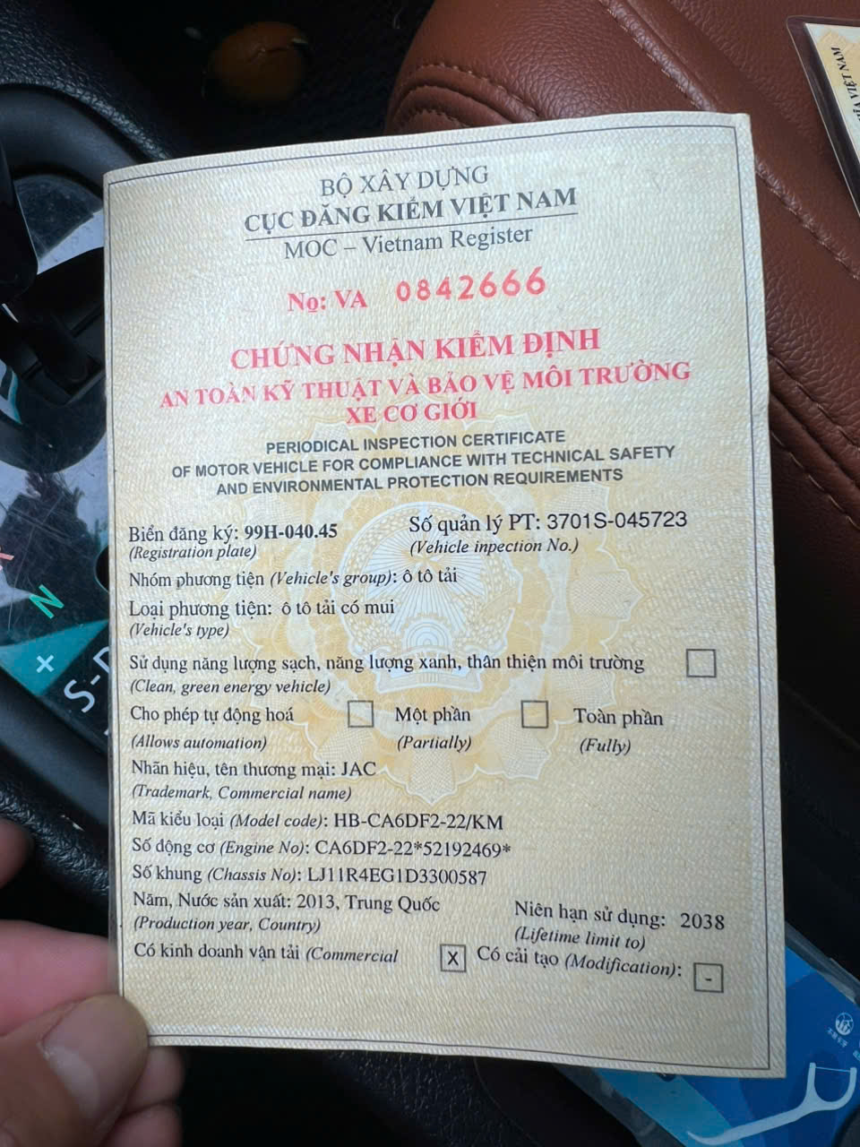 xe jac 2dy sx 2013 qua dep da ha tai chieu cao 4m